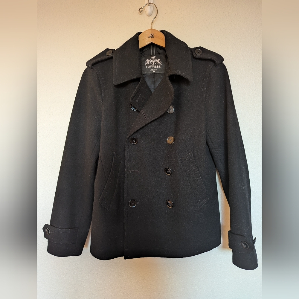 Express Black Pea Coat (waist length)